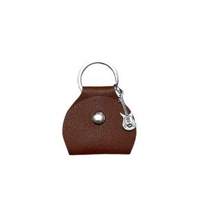 Novelty Faux Leather Brown Silver Guitar Pick Case Keychain
